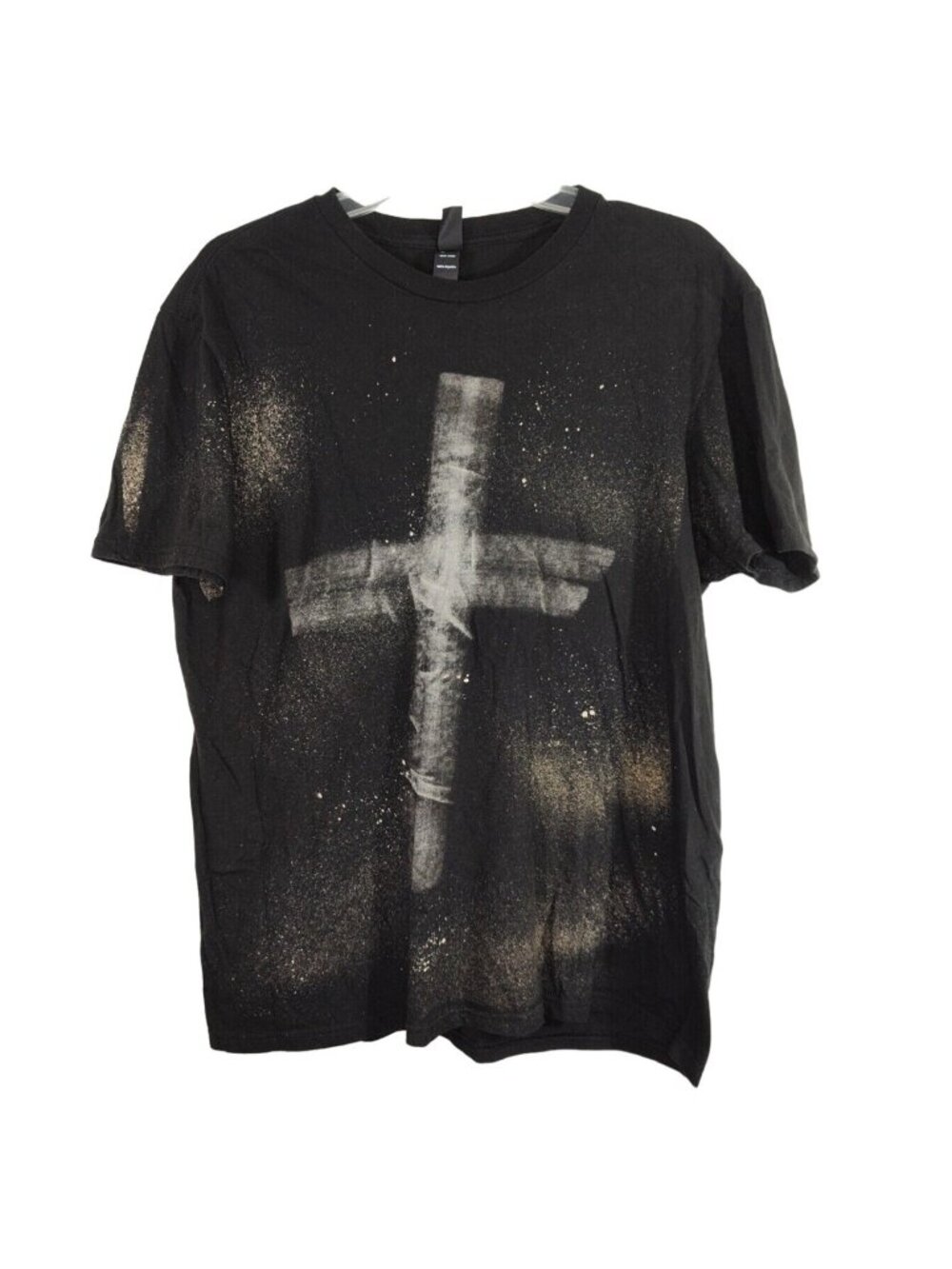 District Black Cross T-Shirt Shirt Bleach Spatter Women Size L Grunge Streetwear